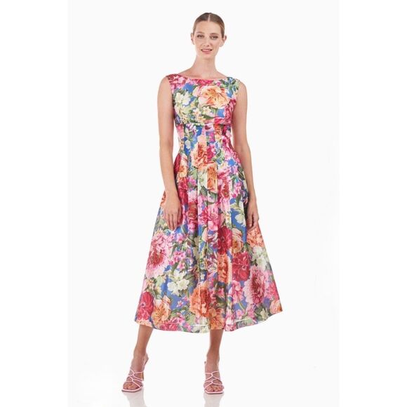 Kay Unger Harriet Tea Length Dress 6 NWT Floral Bateau Fit Flare Cocktail Sample